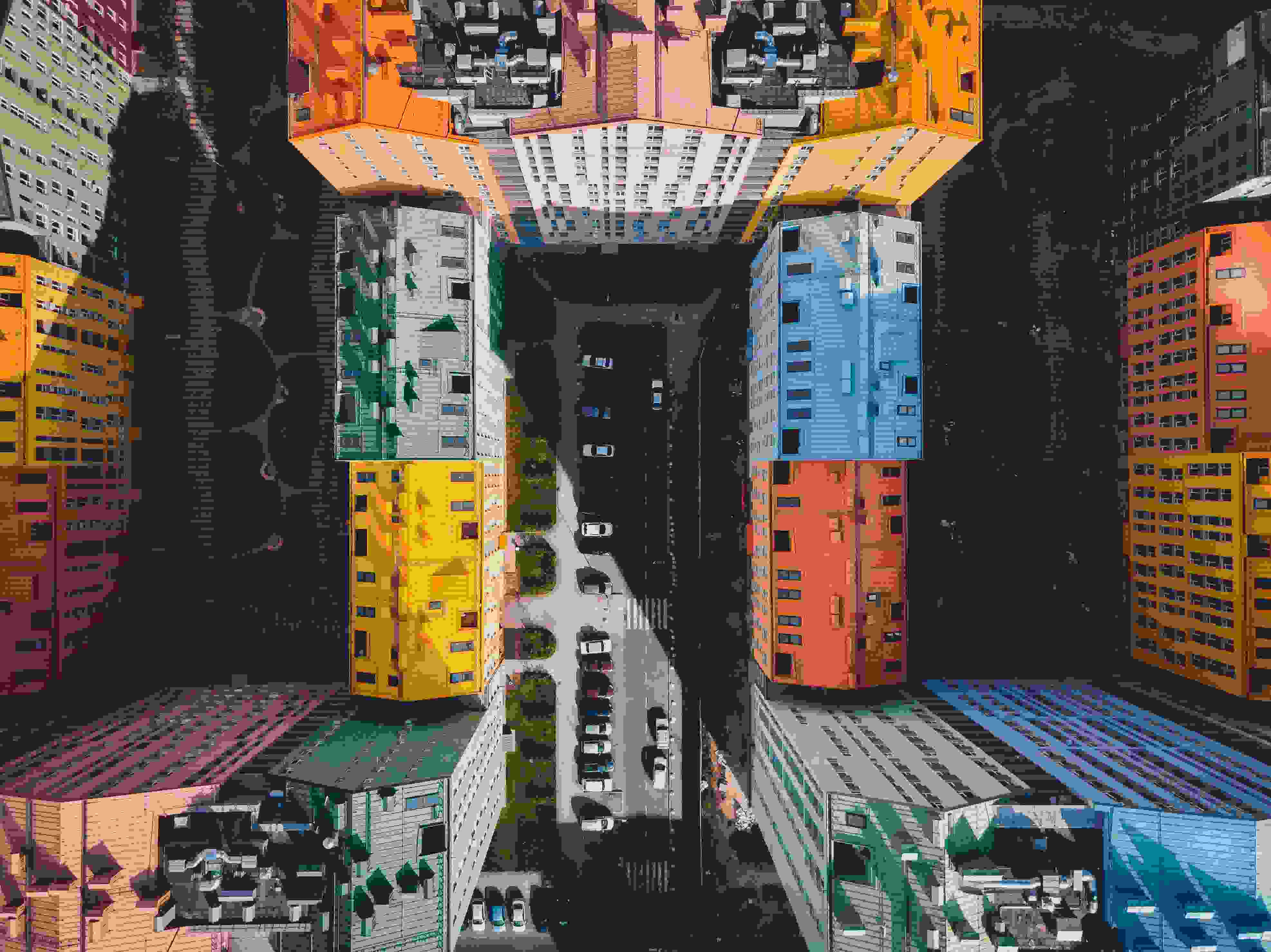 Farverige Bygninger Set Fra Luften